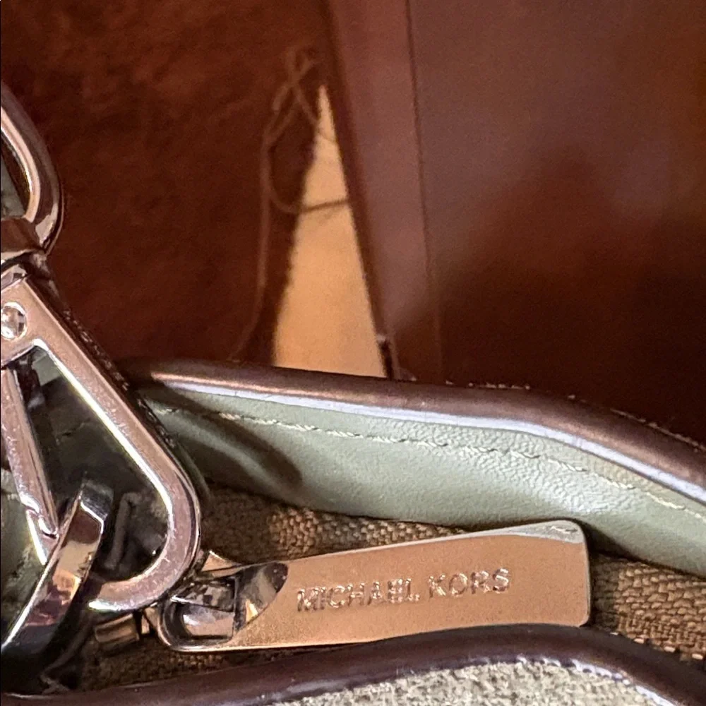 Michael Kors Green with suede Avril top zip satchel